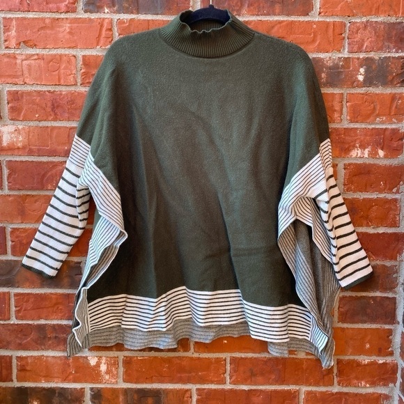 Chichwish womens large green stripe mock neck poncho sweater - Picture 9 of 9
